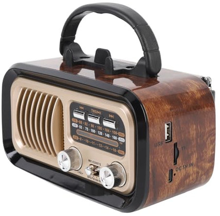 Radio Portátil, Radio Retro con Altavoz Bluetooth, con un Panel Solar Grande, Grano de Madera Falsa con Antena Retráctil de 13.7 Pulgadas de Largo, FM 88-108MHz, Am 530 (Black)