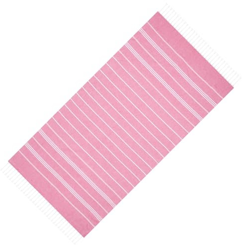 BOBASH Asciugamano da spiaggia per hammam, grande, 90 x 180 cm, in cotone, leggero, assorbente, ad asciugatura rapida, con nappa, per uomo, donna, campeggio, viaggio (rosso rosa)