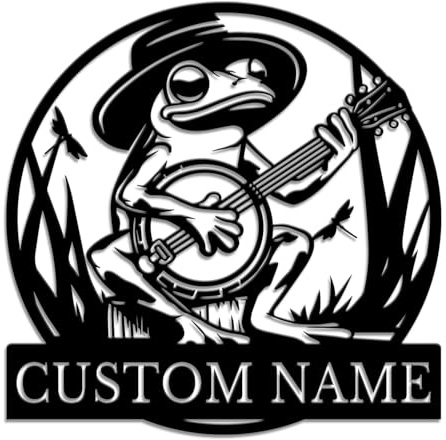 Personalized Frog Metal Sign, Custom Pond Wall Art, Lake House Decor, Garden Name Plaque, Unique for Frog & Nature Lovers (Style-8)