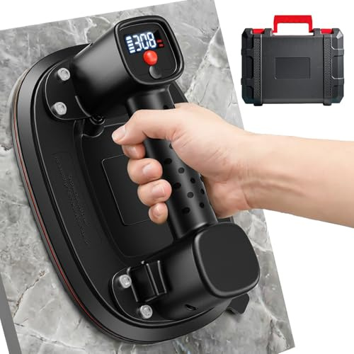 BaoNeedy Verbesserter Akku Saugheber, Elektrische Saugnapf Mit 26 cm Durchmesser, LCD-Anzeige Und 2 Motoren, Tragkraft Max 300KG, 4500 mAh Akku Vakuumheber für Fliesen, Glas, Marmor, Terrassenplatten