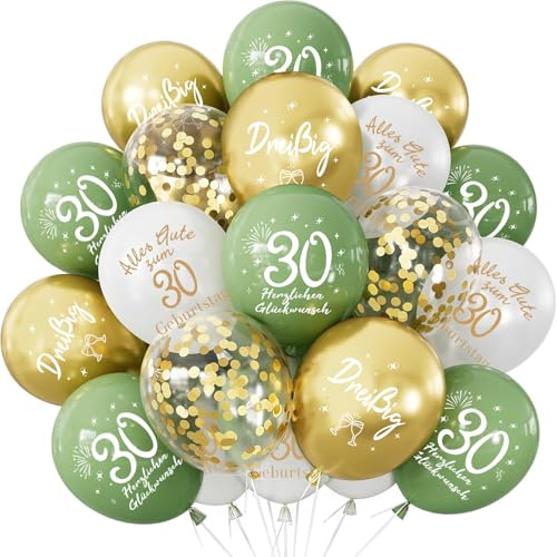 Deko 30. Geburtstag Luftballon, 24 Stück Grün Gold Ballon 30. Geburtstag | Balloon Alles Gute zum Geburtstag, Happy 30th Birthday Balloon, Salbeigrüne Gold Ballon 30 Jahre Geburtstag für Mann Frauen