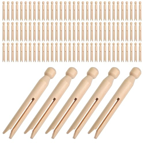200 Pack Wooden Clothespins 4.33 Inch Vintage Dolly Clothes Pegs for Craft Old Fashioned Wood Clothes Pin Laundry Peg Home Outdoor Clothesline Kitchen Travel (Round)