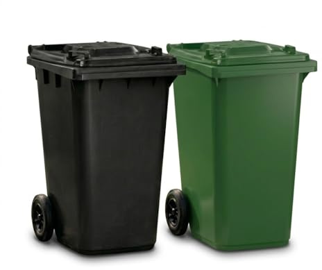 SuperGift.com Black - 240L Wheelie Bin, Large Outdoor Waste Bin with Wheels and Lid for Household, Commercial and Industrial Use, Durable Plastic Rubbish Container