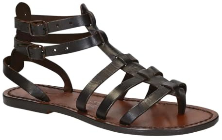 Sandali da Gladiatore in Pelle Color Testa di Moro Fatti a Mano in Italia - 506 D Moro - Taglia: EU 37