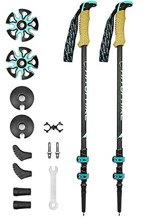 RGFITNESS Trekkingstock, strapazierfähiger Carbon-Wanderstock mit Naturkorkgriff und verlängertem Eva-Griff, Ultraleicht, erweiterbar, faltbar, faltbar, 2er-Set,Black