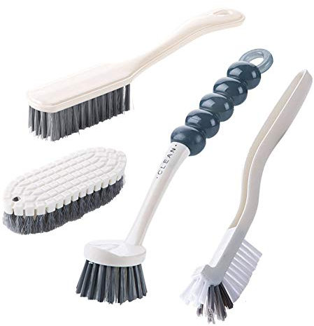Cleaning Brush Set 4Pcs - Scrubbing & Dish Brush for Kitchen Sink, Bottles, Tile Grout - Washing Up Brush with Durable Bristles
