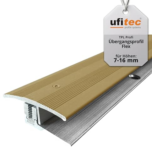 ufitec profilsystem för parkett- och laminatgolv – för beläggningshöjder på 7-15 mm – finns i många färger (flexövergång 90 cm lång | 35 mm bred, guld)