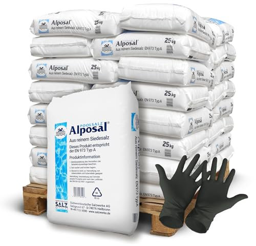 Alposal Poolsalz 250kg Poolsalz, Schwimmbadsalz, Chlorinator geeignet, Salzelektrolyse, Siedesalz inklusiv 1 Paar ARNOMED Einweghandschuh