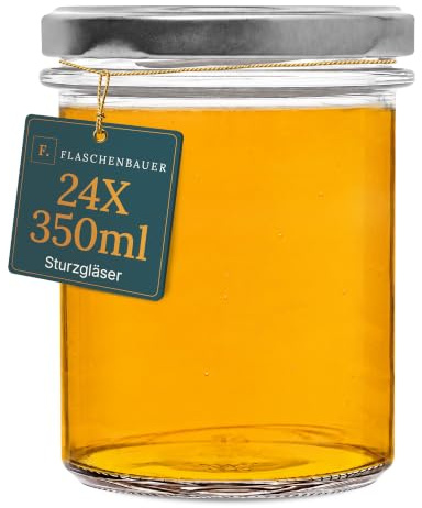 Flaschenbauer - 24er Set Sturzgläser 350ml - Einmachgläser mit Deckel TO82, Marmeladengläser, Schraubgläser, Joghurtgläser, Sturzgläser zur Aufbewahrung, Twist-Off-Deckel - Made in Germany (Silber)