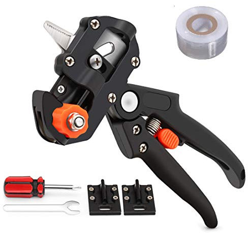 OrangeClub 2-in-1 Pfropfen Werkzeug Kit, Garten Pfropfschere Schere Veredelungsschere Ratschenschere Set, Professionelle mit V + U + Ω Ersatzmesser Schneidwerkzeug Set für Blumen Obstbäume Zweige