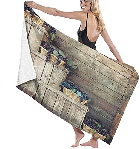 Beach Towels Microfiber,Bamboo Basket Grapes Soft Bath Towel Blanket Large Bath Sheet Lightweight Beach Towel Perfect For Family Hotel Travel Swimming Sports 80×130cm