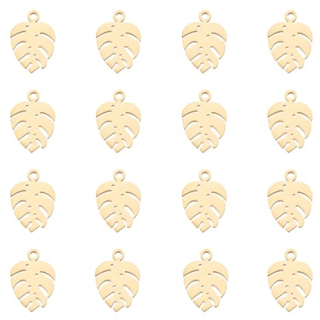 UNICRAFTALE ca. 60 Stück Anhänger mit goldfarbenem Blattmuster, Edelstahl, hohles Blatt, Metall, für Halsketten, Schmuck, Loch 1 mm