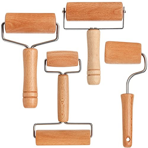 AVLA Wood Pastry Pizza Roller, 4-Piece Non-Stick Wooden Rolling Pin Set for Home & Professional Baking & Crafting