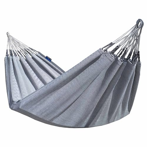 Potenza Outdoor Medelin Hängematte 220 x 140 cm, Belastbarkeit bis 160 kg I Boho Doppelhängematte XXL (Grau)