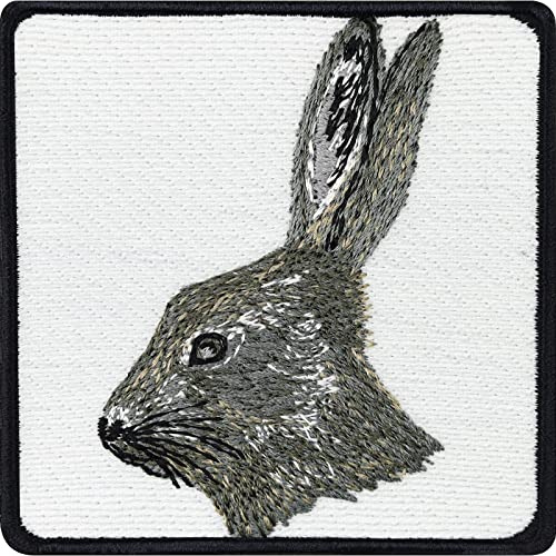 Hase Aufnäher Hasenkopf Aufkleber Feldhase heimische Tiere | Rabbit Patch Gesticktes Bügelbild Jäger Aufbügler Wild-Hase Jagd Abzeichen Naturfreunde Bügelflicken zum annähen | 70x70mm