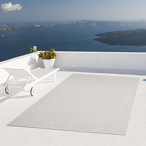 Taracarpet Outdoor Teppich Wetterfest Wohnzimmer Balkon Küchenteppich Flachgewebe Sisaloptik Einfarbig Uni Creme Weiss 200x280 cm
