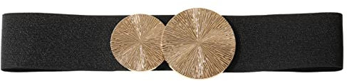 Gunsound Damen Elastische gürtel, 5 cm Breiter Stretch Gürtel Taillengürtel für Kleid Jeans Hosen (Schwarz+Gold Schnalle, Für Taillenweite 68cm-90cm)