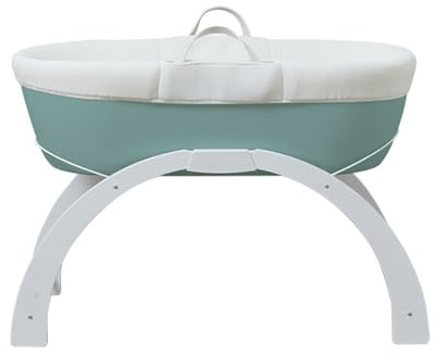 Shnuggle Dreami Babykorb, Wiege und gebogener Schaukelständer, tragbar, höhenverstellbar, Eukalyptus