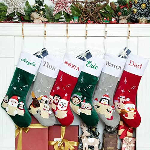 CHAMEEN Calcetín de Navidad personalizado con nombre, botas de Papá Noel para rellenar, tamaño grande, chimenea para familias y niños