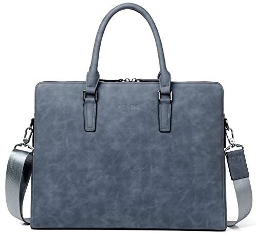 FSD.WG Business Bag Leder Messenger Bag Wasserabweisend Business Reise Aktentasche Handtasche Aktentasche für Herren, Blau, Large