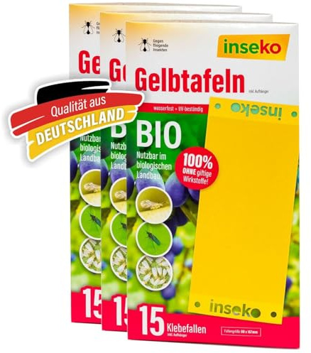 inseko 45x große Gelbtafeln – Gelbsticker gegen Trauermücken & Weiße Fliegen – 100% giftfrei – Gelbfallen für Zimmerpflanzen – Made in Germany