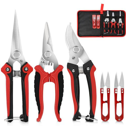 Chilymes Garden Secateurs, 5PCS Pruning Shears Set, Stainless Steel Sharp Blade, Professional Gardening Pruning Hand Tools Scissors Kit with Storage Bag