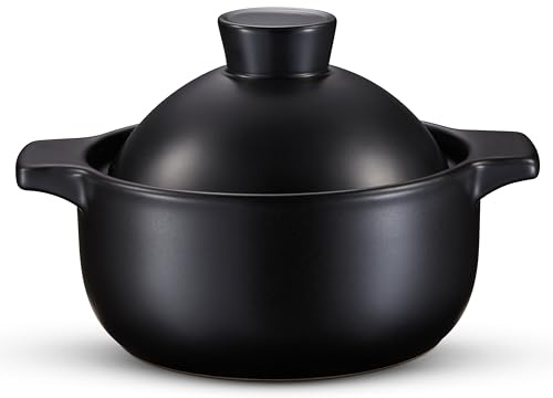 Kook Korean Dolsot Bowl with Lid, 68 oz | Donabe Style Cookware for Bibimbap, Kimchi, Soups & Stews | Oven & Dishwasher Safe, Black