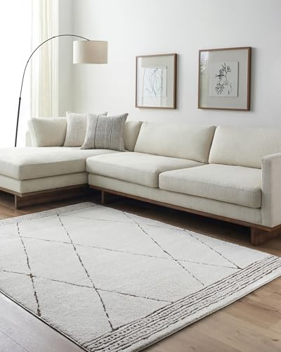 Livabliss Hvar Teppich Wohnzimmer Boho, großer Teppich Schlafzimmer 160x213 cm - Teppiche für Esszimmer mit geometrischem Muster, Skandinavischer Wohnzimmerteppich modern in Elfenbein und Braun