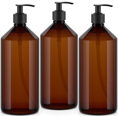 Essenciales Dispenser per gel e shampoo da bagno - 3 flaconi di plastica ricaricabili e ricaricabili Ideali per sapone, lozione e shampoo, 1L