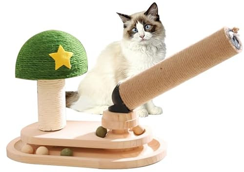 Katzenkratzbäume für den Innenbereich, Pilz-Sisalstamm, neigbarer Sisal-Pilz-Stab, Katzenkratzer, Holzsockel, interaktives Spielzeug