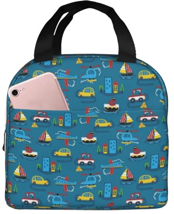 Bolsas de almuerzo aisladas para hombres y mujeres, trabajo, transporte con edificios, bolsa térmica suave aislada para viajes, lonchera pequeña a prueba de agua para hombres y mujeres, bolsa de