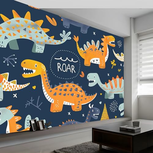 Vlies Fototapete Kinderzimmer B200 x H140 cm, Cartoon Tier Dinosaurier Fototapeten Tapeten für Kindertapete - Dunkelblau Vliestapete Wandtapete Wanddeko Tapete 3D Effekt Schlafzimmer