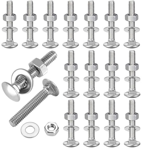 ORTAVA 20 Stycken M6 x 30 Låsskruvar Rostfritt Stål, Torbandskruvar Med Muttrar Och Brickor | Torvbands-skruvset i silver med 20 muttrar och 20 brickor; platt rundhuvud med fyrkantig fäste för träkonstruktion