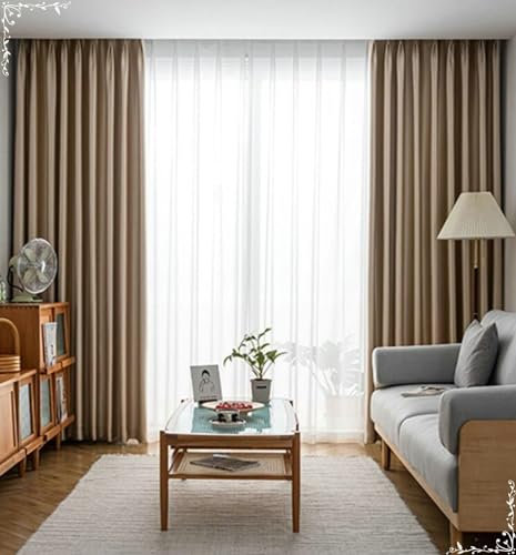 Bishilin Vorhänge Blickdicht mit Haken 86x183CM, Verdunkelungsvorhänge Hellbraun 2er Set Modern Einfarbig Vorhänge Wohnzimmer Jugendzimmer Kinderzimmer
