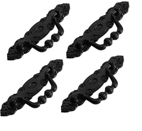 Gettimore 4 Stück antike Möbelgriffe, faltbar, Zinklegierung, Schublade für Ringzüge, Retro, dekorative Schranktürknäufe, 105 x 36 mm (schwarz)