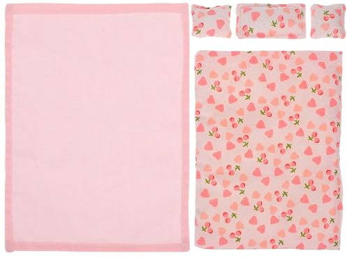 Puppenhausbettwäsche 1 Set 1/12 Puppenbettwäsche inklusive Bettlaken Steppdecke und 3 Kissen realistische bezaubernde DIY Puppenhausminiaturen Puppenhauszubehör Puppenbettwäsche Puppenhauszubehör