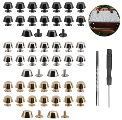 48 Piezas Remaches de Cuero, Remaches Doble Tapa, Patas para Bolsos | Remaches de Seta Planos de Metal, Remaches Decorativos, con Punzón Hueco y Destornillador, para Bolso de Cuero Cinturones