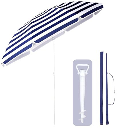 Sekey 160cm GRS-zertifizierter Sonnenschirm mit Sonnenschirmhalter für Garten, Terrasse & Strand | Höhenverstellbar & Neigbar mit UPF50+ | Wasserdichtes Recycling-Polyester | Windstabil mit 8 Streben