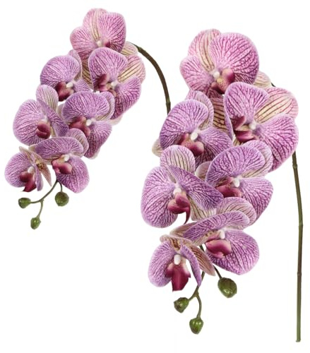 IPOPU Purple Fake Orchid 34.3 Real Touch Faux Orchids Latex Artificial Flowers Phalaenopsis Branches for Home Party Wedding Bridal Shower Decoration, 2pcs