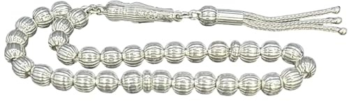 Tesbih Karpuz Kesim 925 Ayar Gümüş Tespih çizgi desenli Küre Full Gümüs 925 Silber Gebetskette gemusteret geschlieffene Model Silver Rosary Amber Misbaha Subha Tasbih Sterlingsilber Geschenkidee