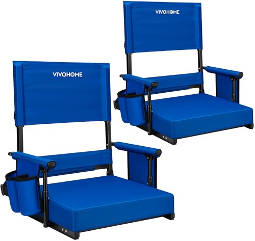 VIVOHOME Adjustable Stadium Seat with Reclining Back Support and Thick Cushion Portable Bleacher Chair with Arm Cup Holder Storage Pocket and Shoulder Strap for Sports Camping Outdoor Events