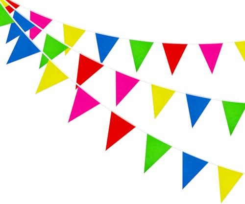 20M 40pcs Bunting Banner Party Decoration, Reusable Waterproof Triangle Flags Bunting, Supply for Indoor Outdoor Birthday Party Wedding Festival Decorations