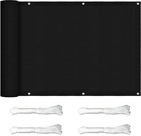 Balcony 1.1x6m Balcony Screen Balcony Shield Fence HDPE Sun Protection with Eyelets and Cord and Cable Ties Attached for Yard Lawn Pergola Decking Pool Patio Black