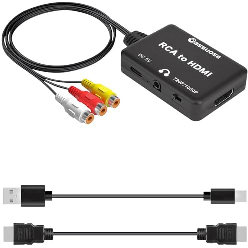 Oassuose RCA to HDMI Converter with 3.5mm Audio Port,Composite/AV to HDMI Adapter,Support 1080P Compatible with Wii,N64,PS,Xbox,VHS,VCR, Blue-Ray DVD Players