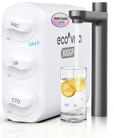 Ecoviva UF 800GPD Filtre à eau sous évier à ultrafiltration 0,01 μm, normes NSF 53/42/61/372, sans réservoir, ultra-compact, sans électricité ni eaux usées, conserve les minéraux, TDS inchangé