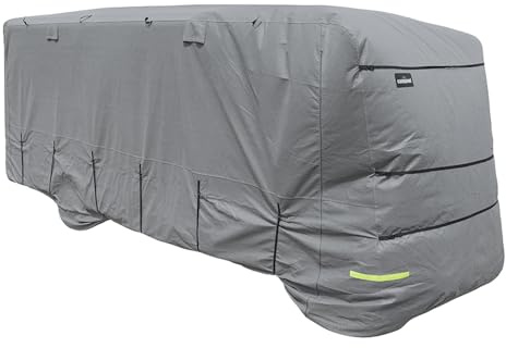 Campout Wohnmobil Schutzhülle - 8,50 m - Wohnmobilabdeckung – Caravan-Schutzhüllen – Wasserdicht und UV-beständig – Reflektierend – 4-lagiges SFS-Gewebe, 160 g/m² – YKK-Reißverschlüsse – Grau