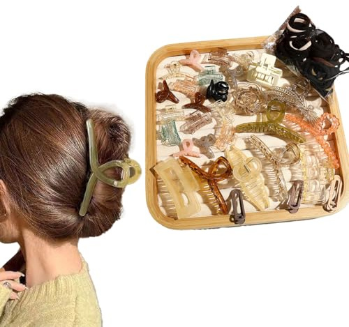 Auriselle 30 Pezzi di Fermagli per Capelli Antiscivolo Set di Fermagli a Forma di Artiglio di Fiori Rettangolari di Colori Neutri con Più Stili + 50 Pezzi di Fascia per Capelli
