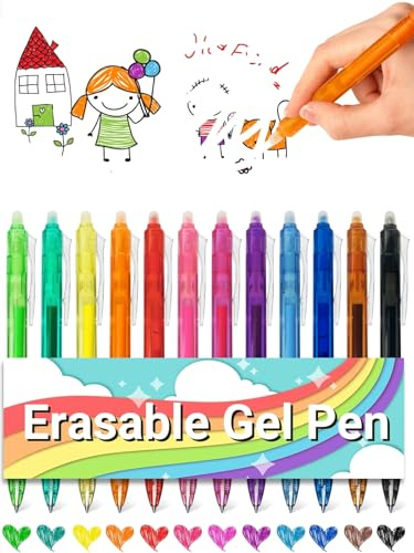 DealKits 12er Bunt Kugelschreiber Set, 12 Farben Radierbarer Tintenroller, Tintenroller Set mit Radiergummi, Strichstärke 0,5 mm, ideal für Büro und Schule, Löschbarer Gelschreiber Radierstift | Radierbarer Tintenroller mit Radiergummi, Füllung Schultüte, ideal für Büro und Schule, Löschbarer Gelschreiber Radierstift