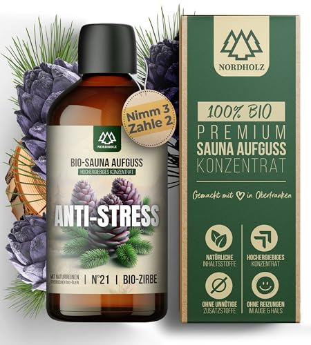 NORDHOLZ® Saunaaufguss BIO [NATURREINE ÄTHERISCHE BIO-ÖLE] Sauna Aufgussmittel - Sauna Duft - Sauna Zubehör