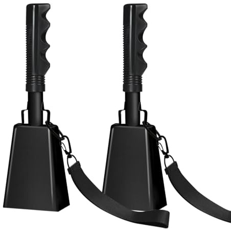 HEYLEAYAR 25,4 cm Kuhglocken mit Griff für Sportveranstaltungen, 2 große Kuhglocken mit Handschlaufen, lauter Geräuschmacher für jubelnde Fußballspiele, Geist, Marathon, Hochzeiten, Party